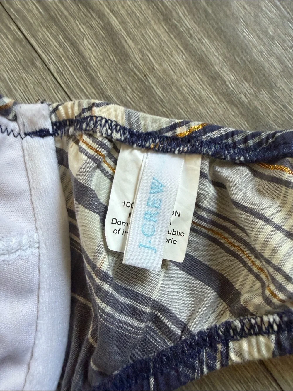 J Crew 100% Cotton Plaid Underwire Balconette Bra in Blue and Cream. Size 14